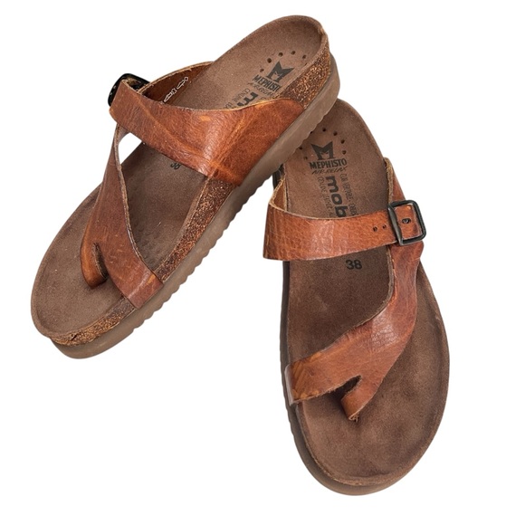 Mephisto Shoes - MEPHISITO Helen Toe Loop Light Brown Leather Sandals, Women’s Size 38/7.5-8